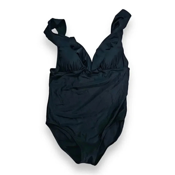 J. Crew | Black Ruffle V-Neck One-Piece (L) 🖤💦 - Picture 4 of 7
